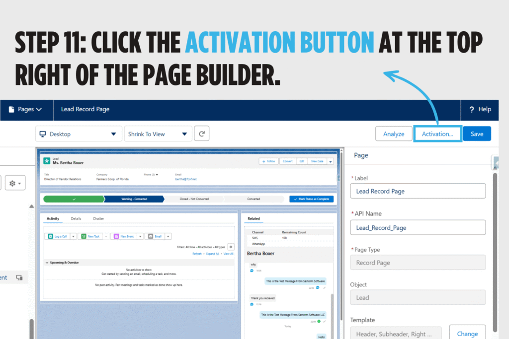 Click the Activation button at the top right of the page builder.