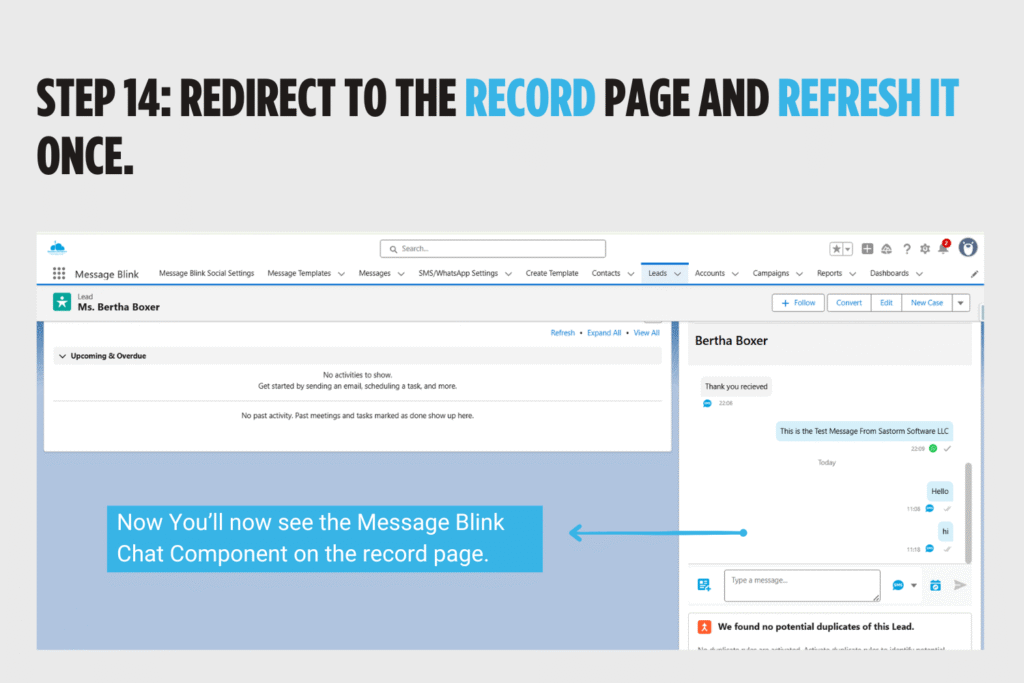 You’ll now see the Message Blink Chat Component on the record page.