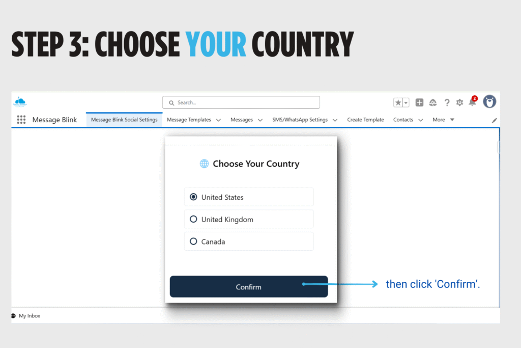 Choose your country for salesforce sms marketing